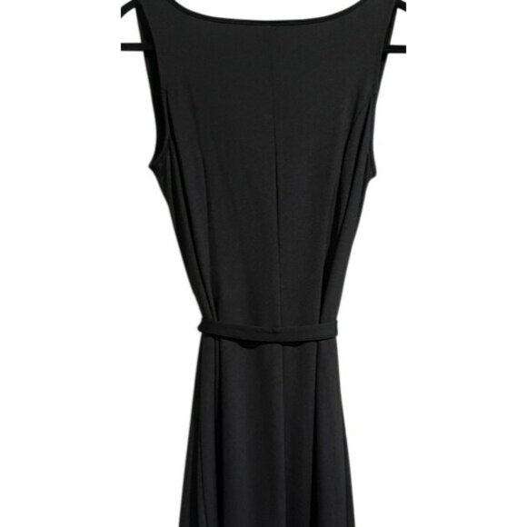 Elegant Sophisticated Sleeveless Black Cowl Neck Midi Dress With Tie Belt Size M - Picture 3 of 13